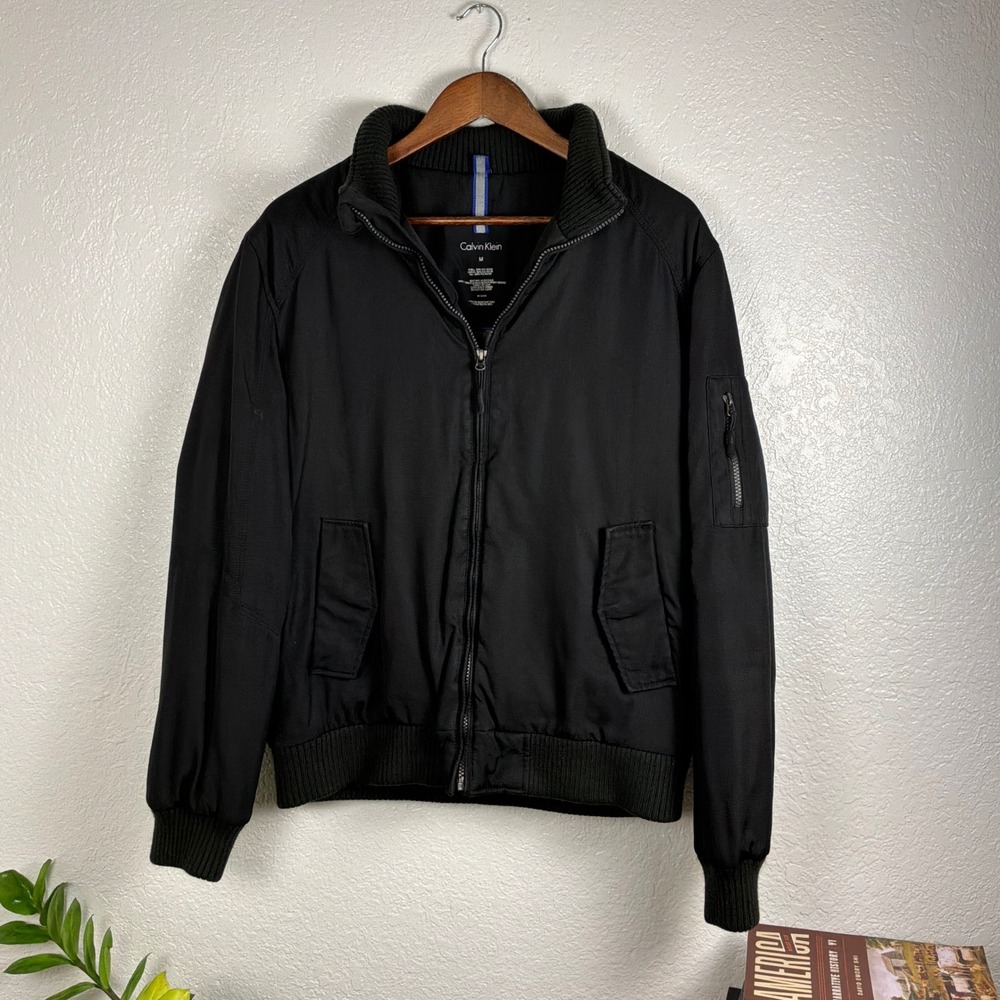 Calvin Klein Bomber Jacket Mens M Black Water Resistant Wind Protection